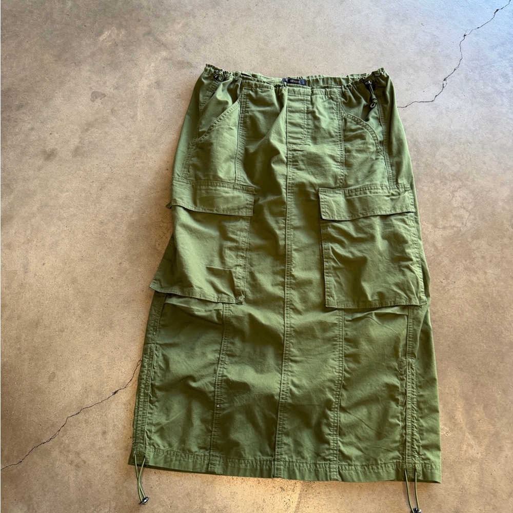 Olive Cargo Utility Midi Skirt - Unbranded